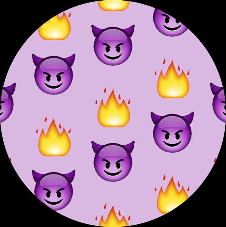 A Circle With A Purple Emoji With Flames And Flames