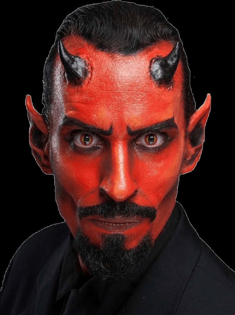 A Man With Red Face Paint And Horns