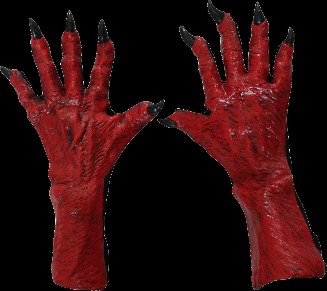 A Pair Of Red Hands With Black Claws