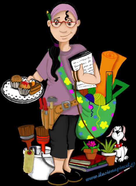 A Cartoon Of A Girl Holding A Tray Of Food