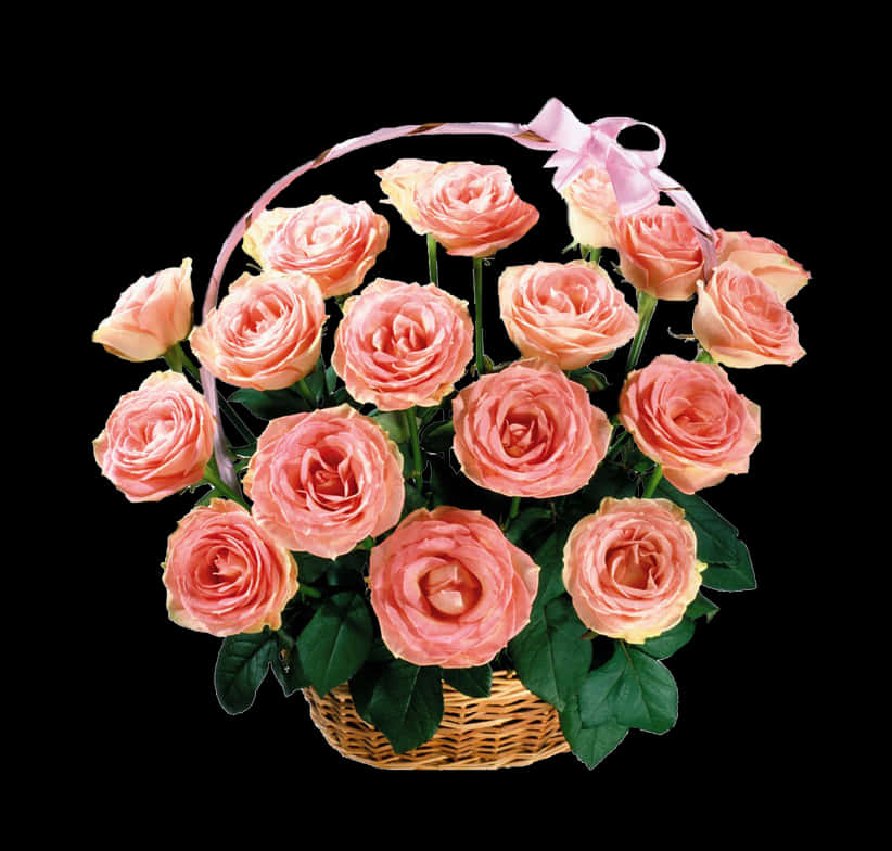 A Basket Of Pink Roses