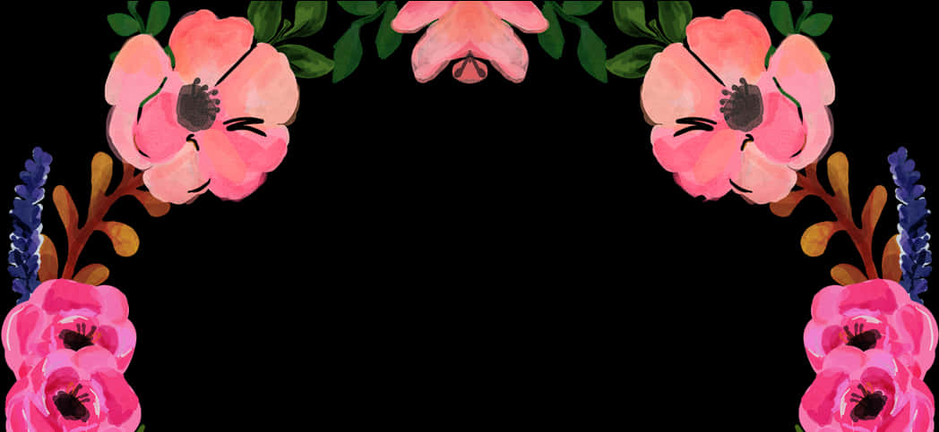 A Black Background With Pink Flowers