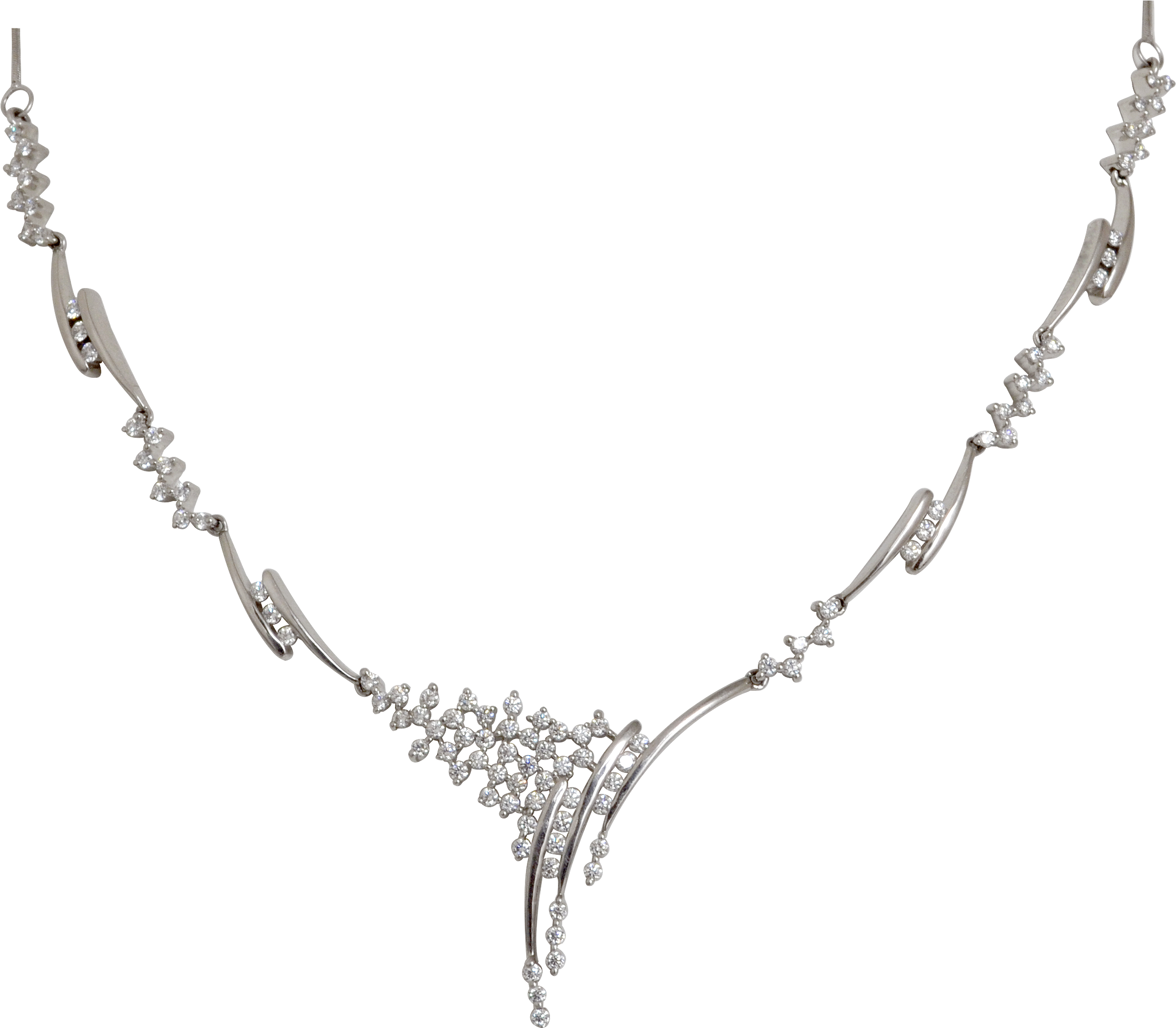 A Silver Necklace With Diamonds