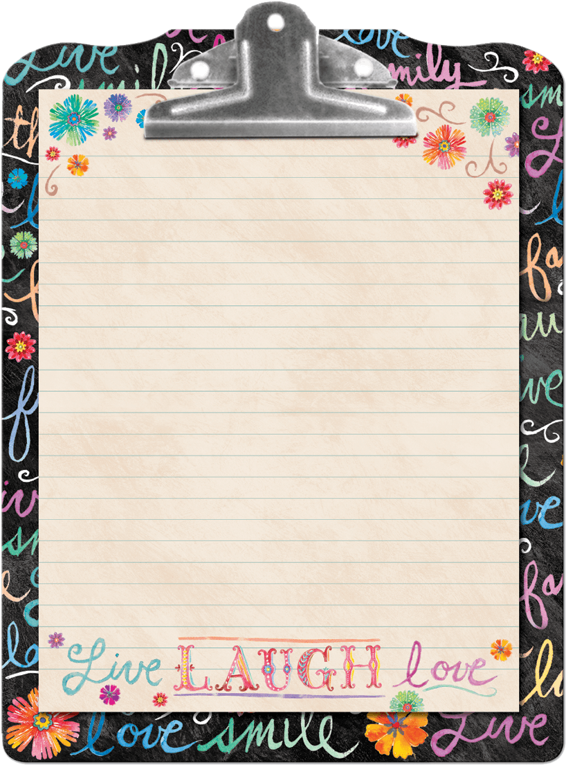 A Clipboard With Lined Paper And Colorful Writing