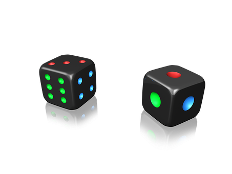 A Pair Of Black Dice With Different Colored Dots