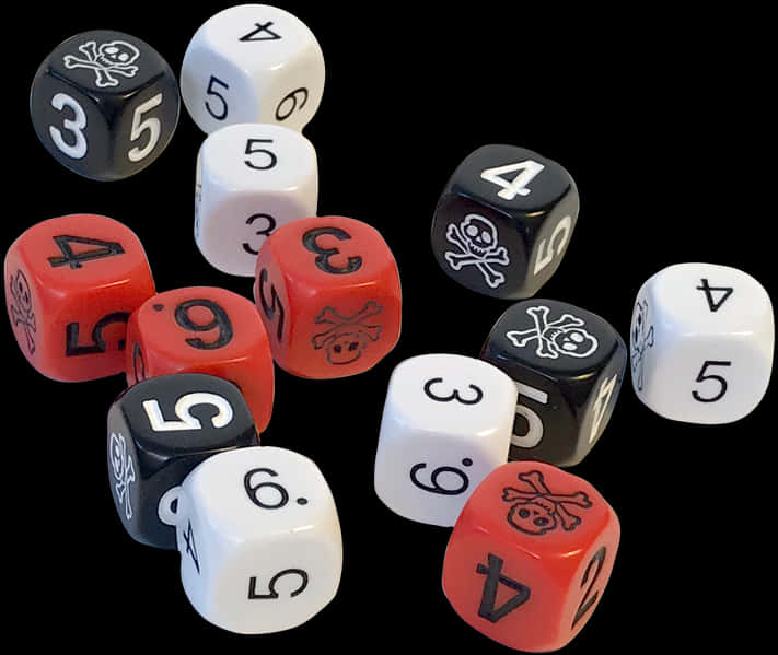 A Group Of Dice With Numbers And Symbols