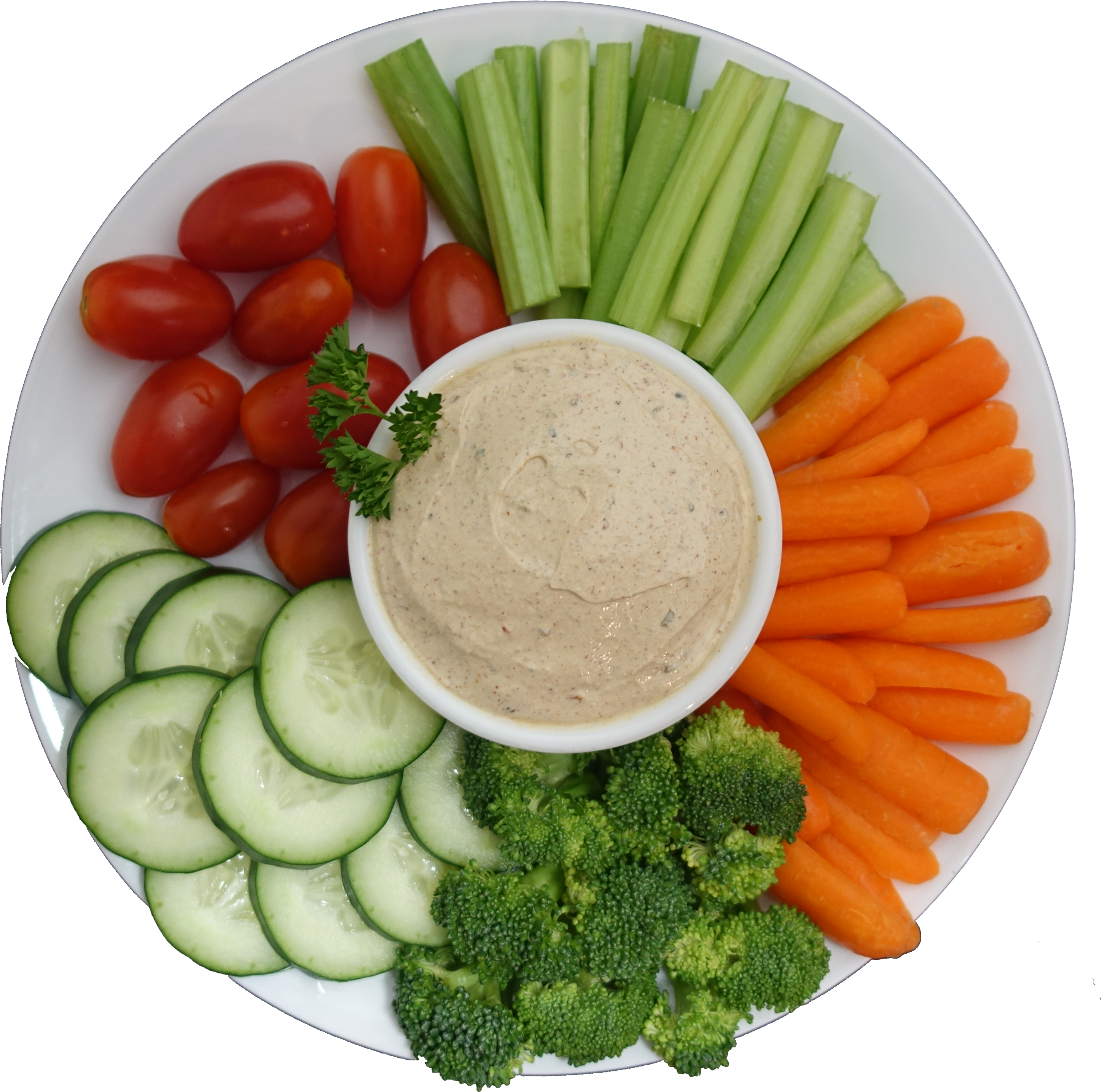 A Plate Of Vegetables And Dip