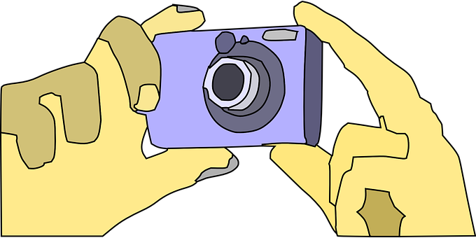 A Cartoon Of Hands Holding A Camera