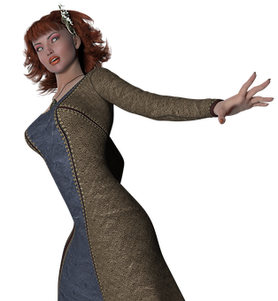 A Woman With Red Hair And A Dress With Her Arms Out