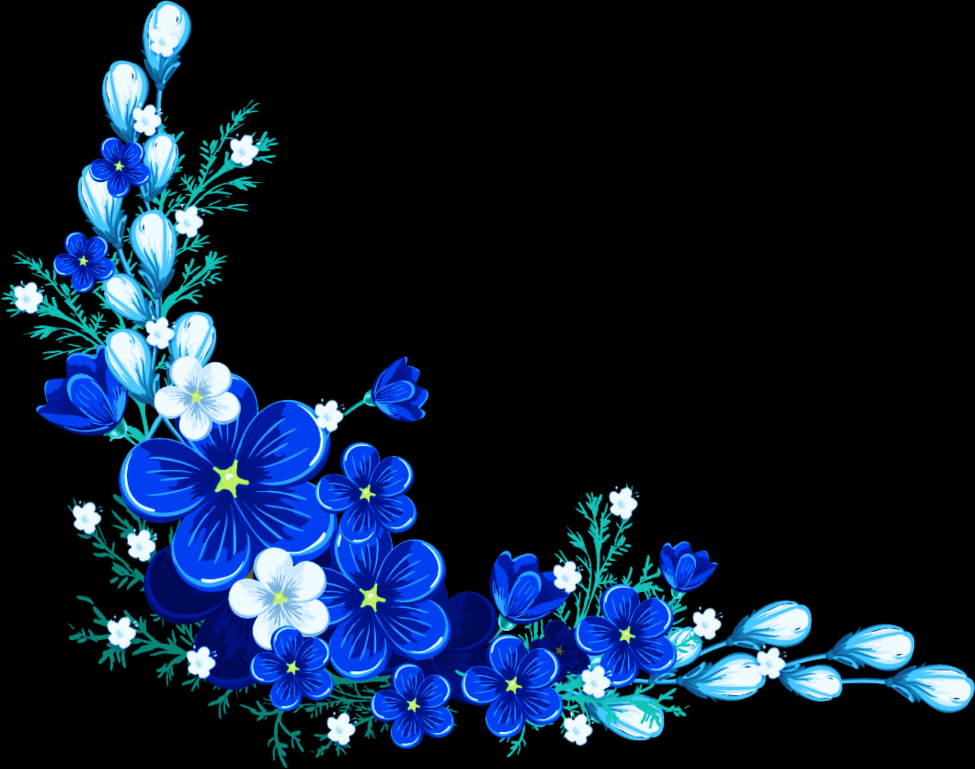 A Blue And White Flowers On A Black Background