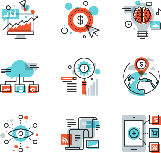 A Collection Of Icons Of Various Business And Technology