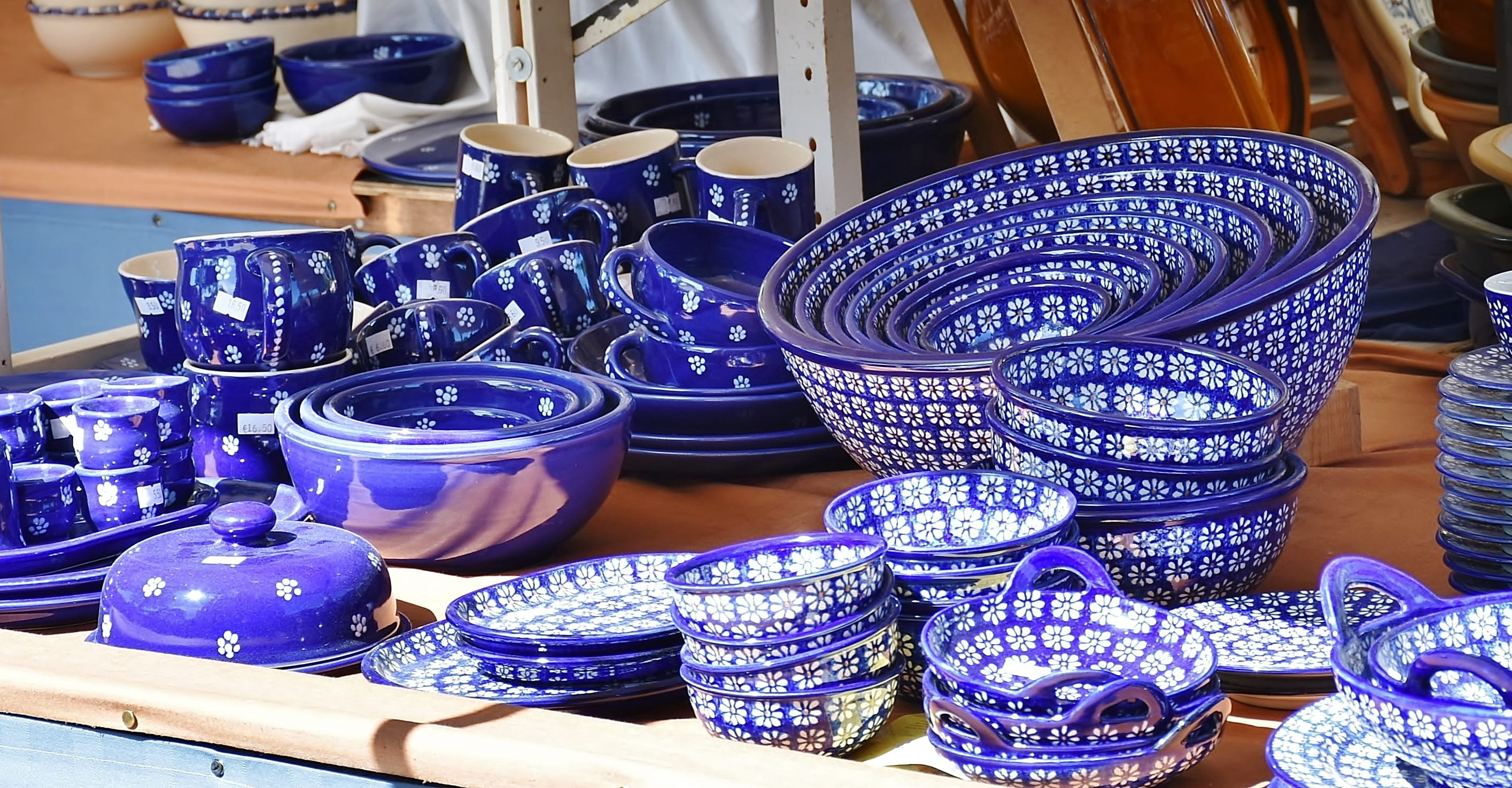 A Group Of Blue Dishes