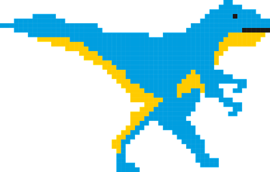 A Blue And Yellow Pixelated Dinosaur