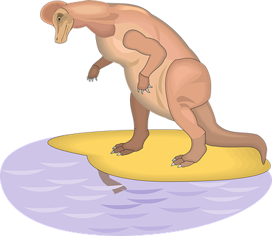 A Cartoon Of A Dinosaur Standing On A Surfboard