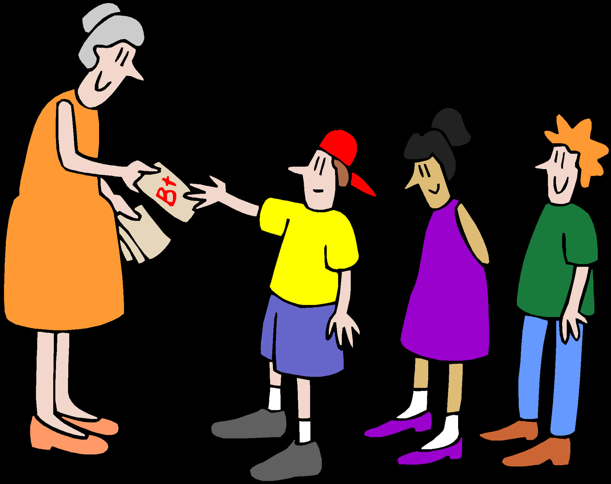 A Cartoon Of A Woman Giving A Child A Gift
