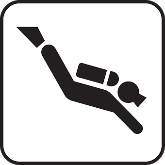 A Black And White Sign With A Person Diving