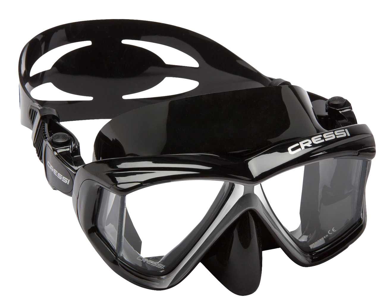 A Black Scuba Mask With Clear Lenses
