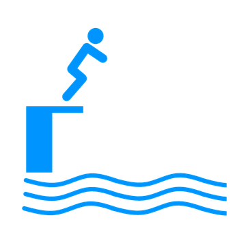 A Blue Sign With A Person Jumping Off A Diving Board