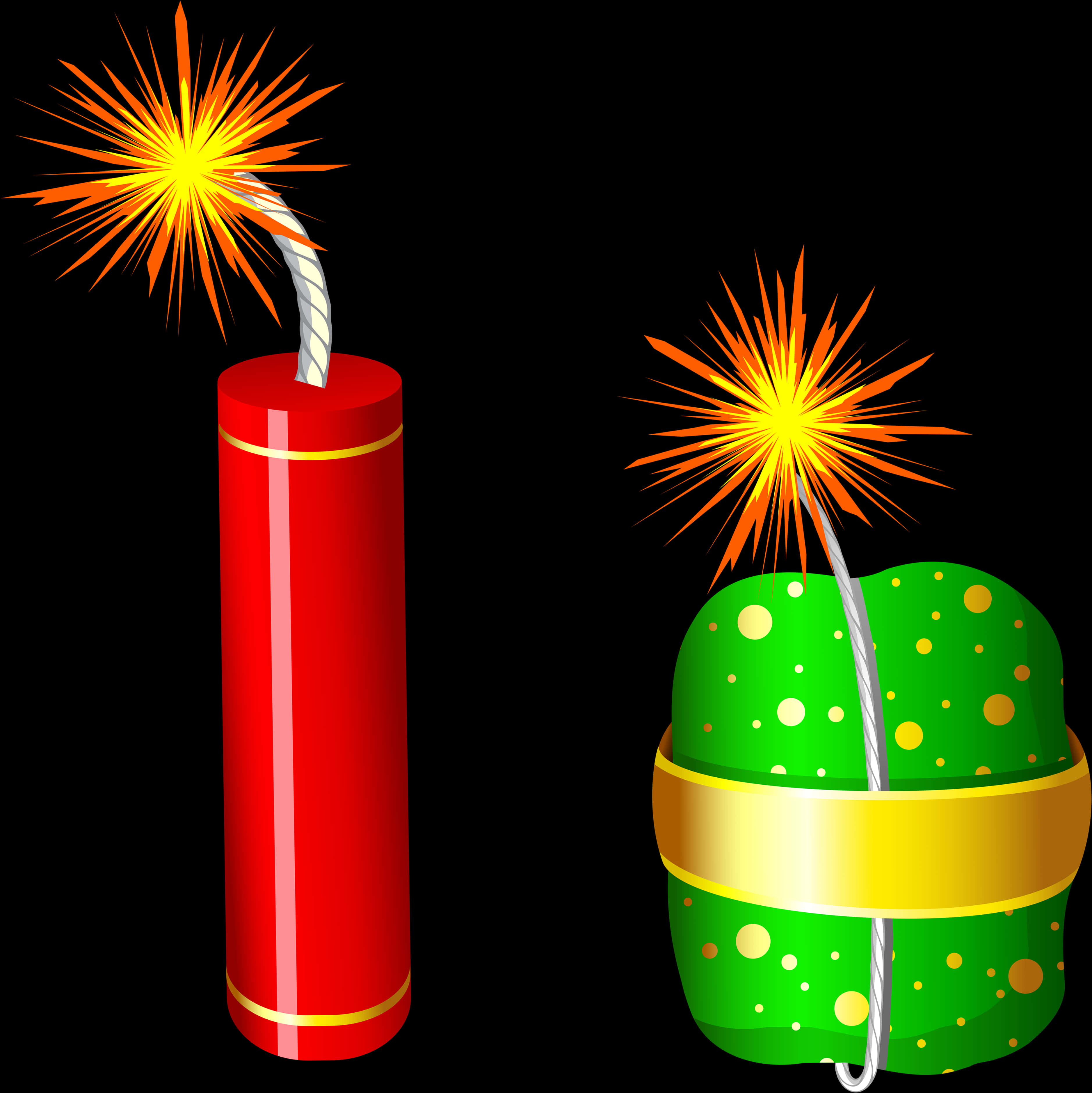 A Red And Green Dynamite With A Yellow Cord