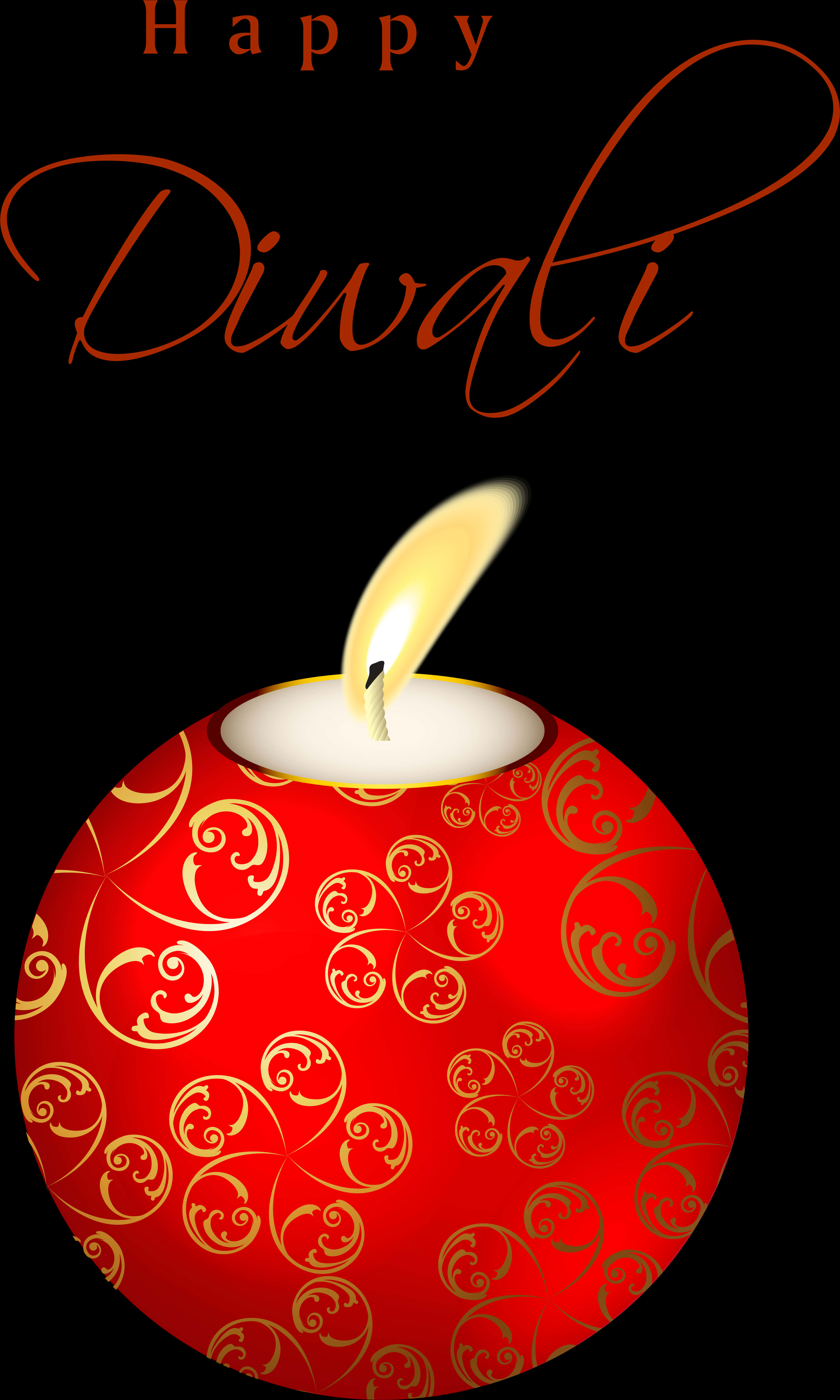 A Red Candle With Gold Patterns