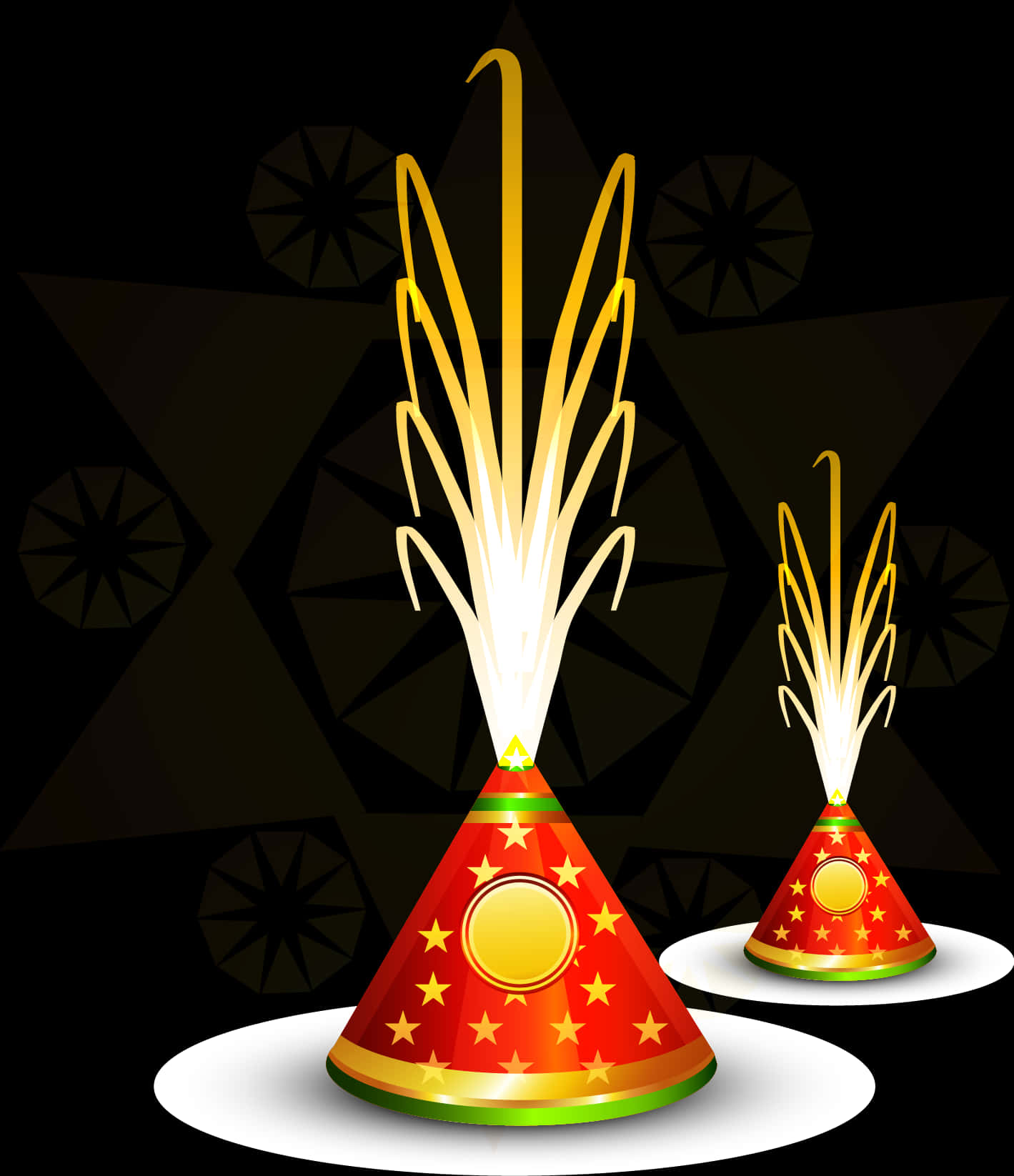 A Red And Yellow Cone Shaped Objects With A Gold Design
