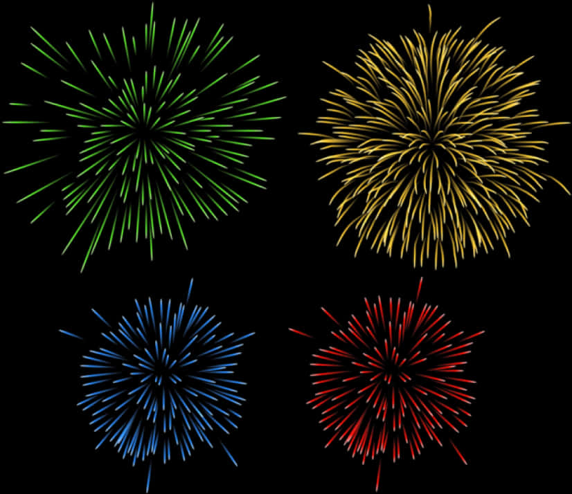 A Group Of Fireworks In Different Colors