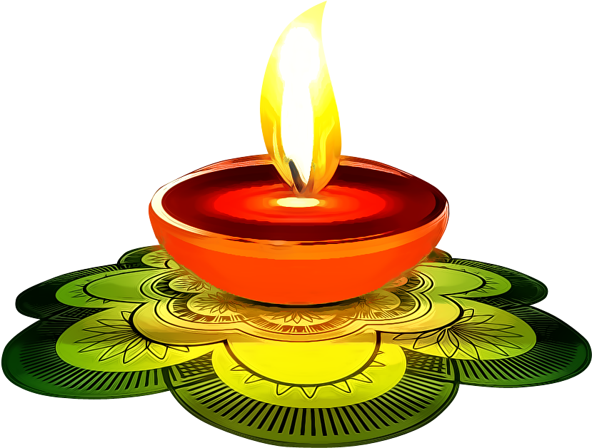 A Lit Candle On A Flowered Surface