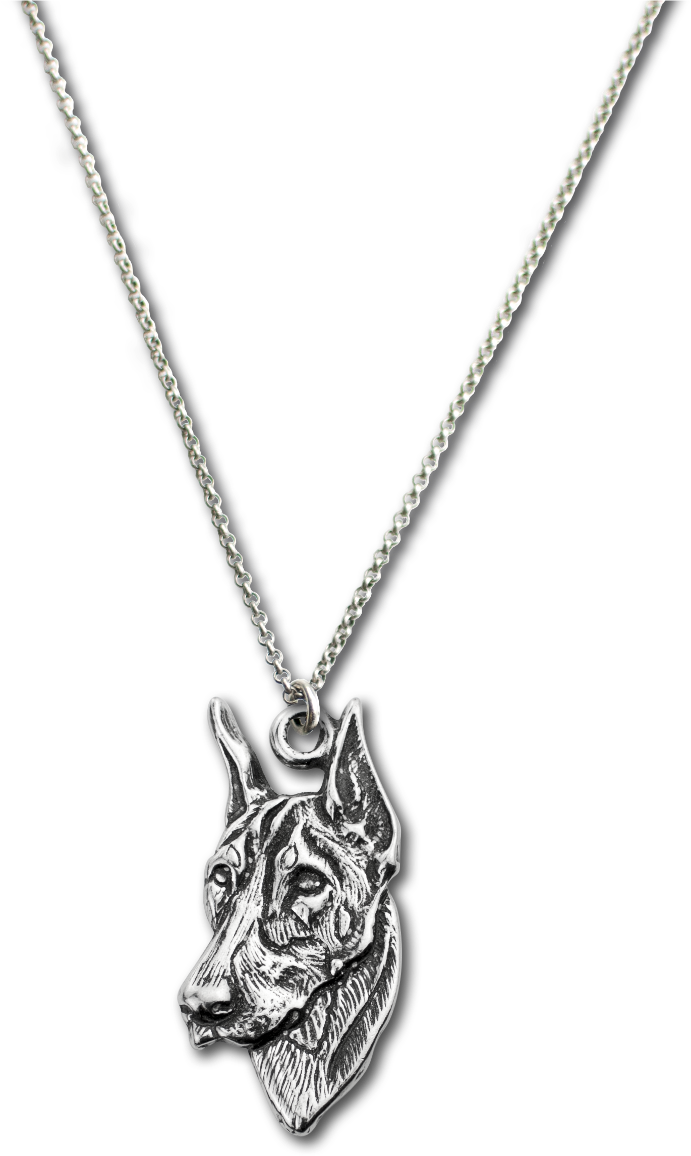 A Silver Necklace With A Dog Head Pendant