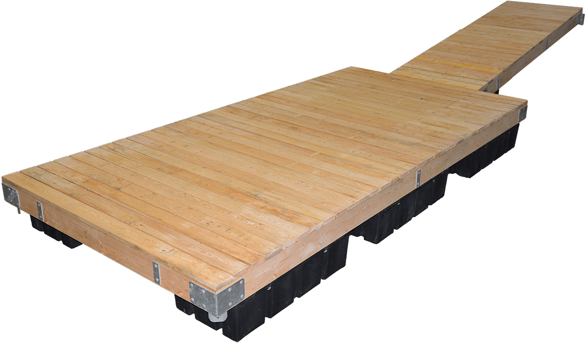 A Wooden Platform With Black Base