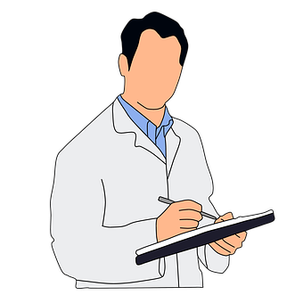 A Man In A White Coat Writing On A Clipboard