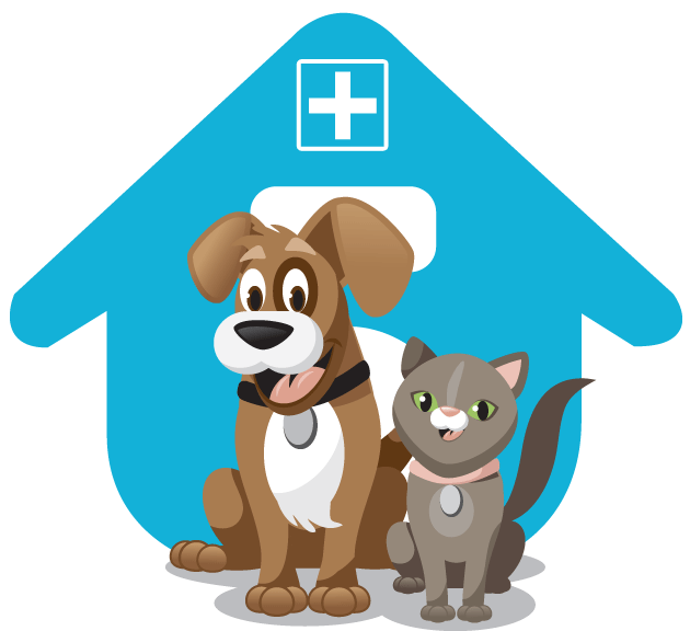 A Cartoon Dog And Cat In Front Of A House