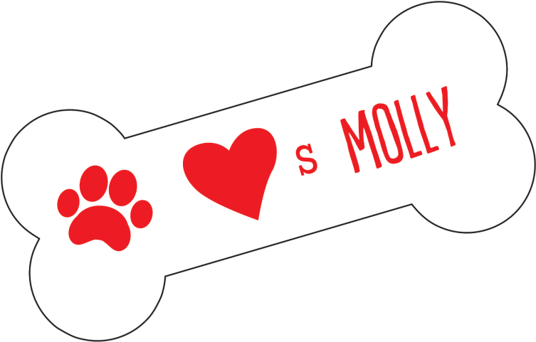 A White Bone With Red Paw Print And A Heart
