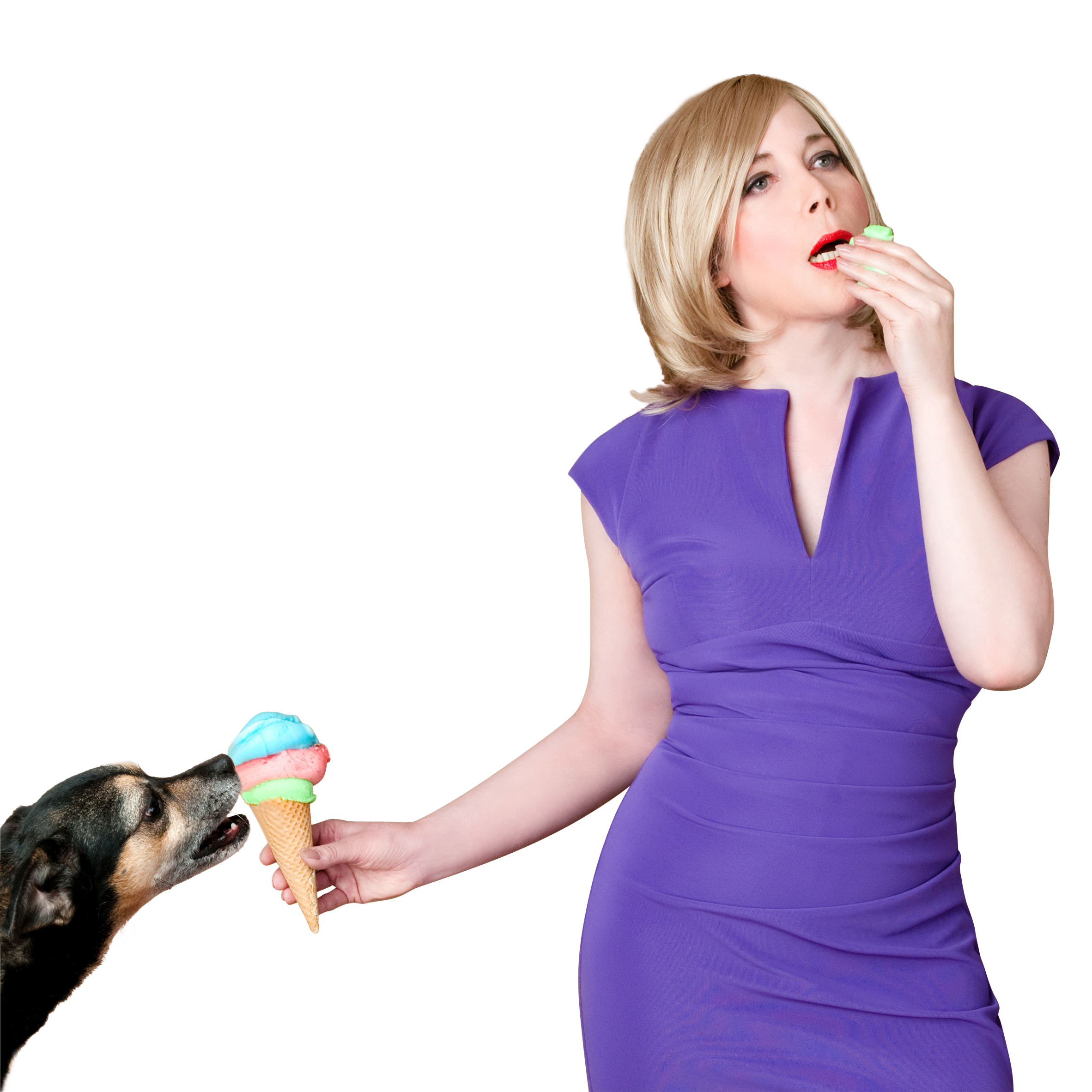 A Woman In A Purple Dress Eating Ice Cream