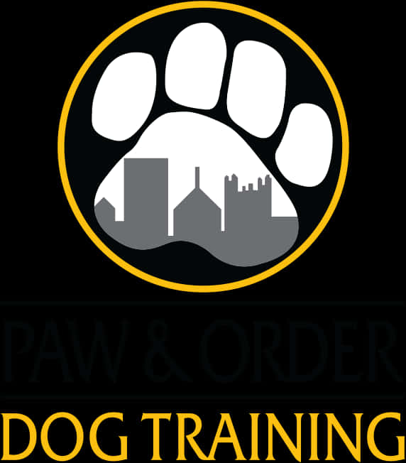 A Logo With A Paw Print And City In The Background