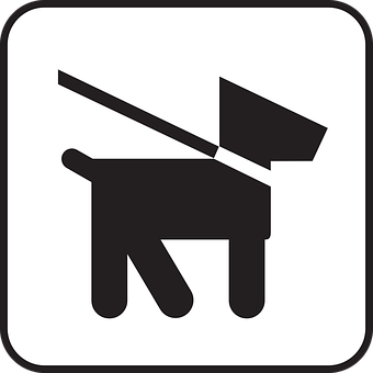 A Black And White Sign With A Dog On A Leash