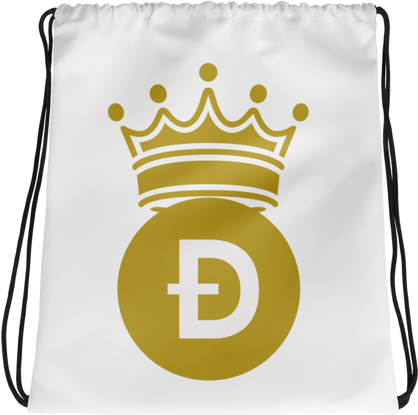 A White Drawstring Bag With A Gold Coin With A Crown
