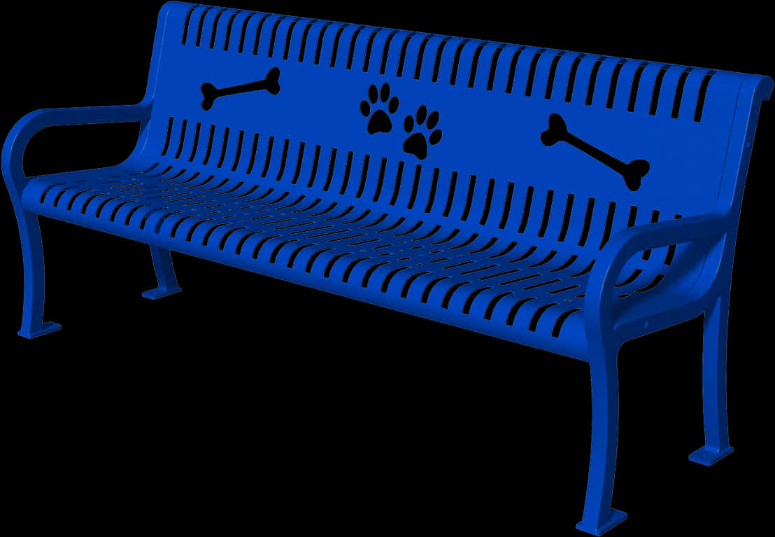 A Blue Bench With A Dog Paw And Bones