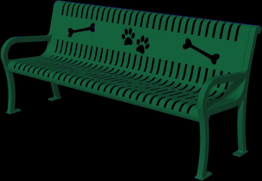 A Green Bench With A Dog Paw Print And Bones