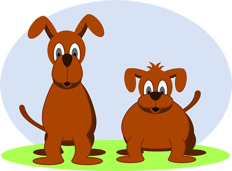 Two Cartoon Dogs Standing On A Green Surface
