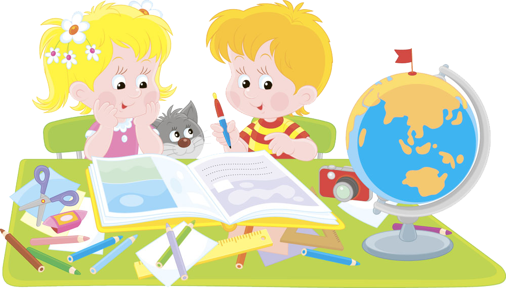 A Cartoon Of Kids Studying At A Table