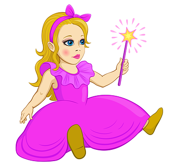 A Cartoon Of A Girl In A Pink Dress Holding A Magic Wand