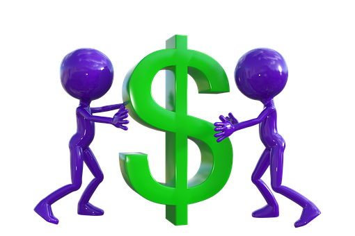 A Purple Figures Holding A Green Dollar Sign