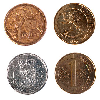 A Group Of Coins With Different Symbols