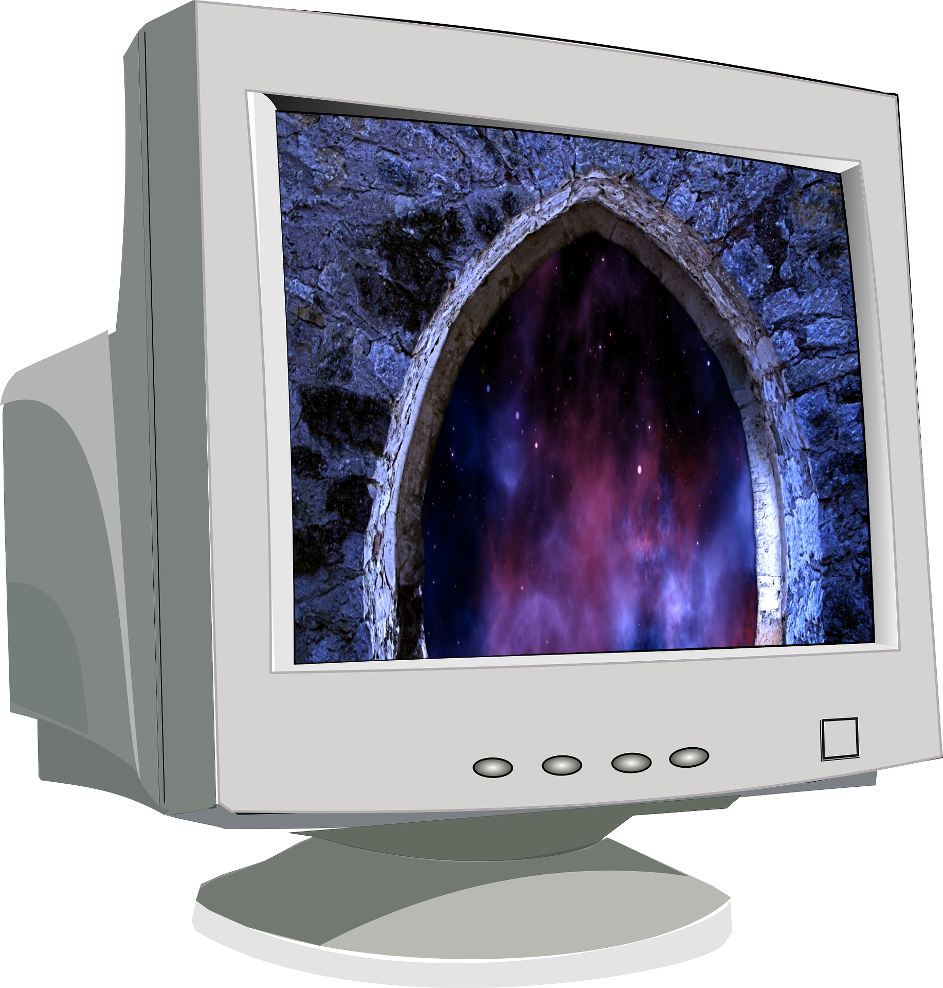 A Computer Monitor With A Purple And Blue Image On The Screen