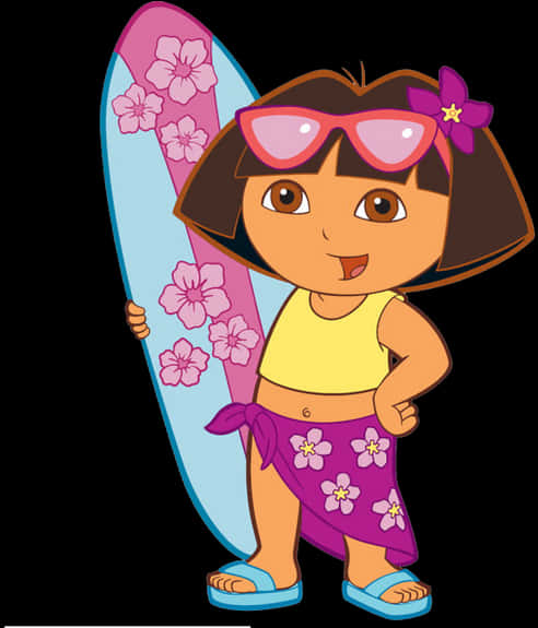 Cartoon Of A Girl Holding A Surfboard