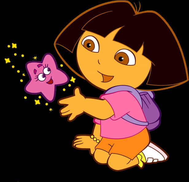 Cartoon Of A Girl With A Backpack And A Star