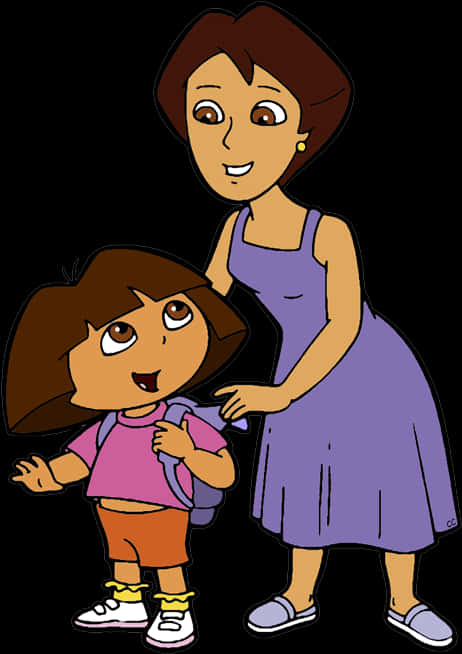 Cartoon Of A Woman And A Girl