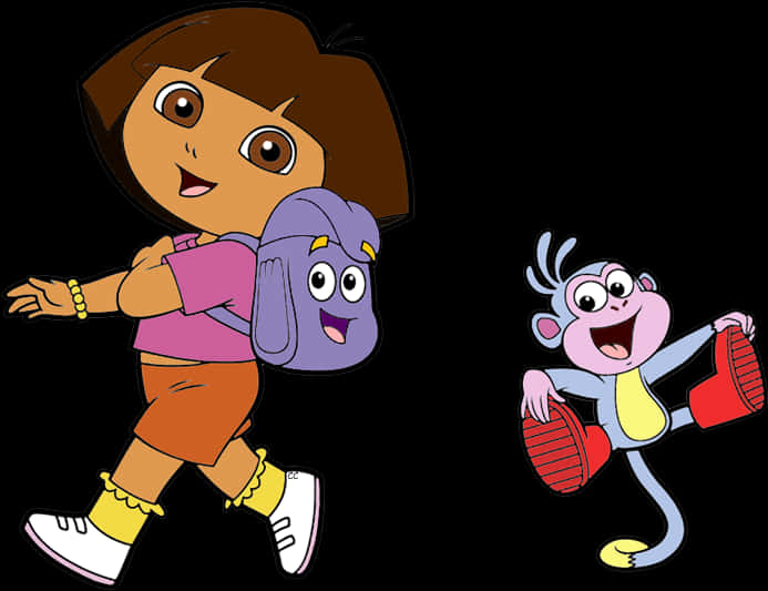 Cartoon Characters Of A Girl And A Monkey
