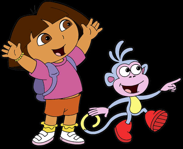 Cartoon Of A Girl And A Monkey