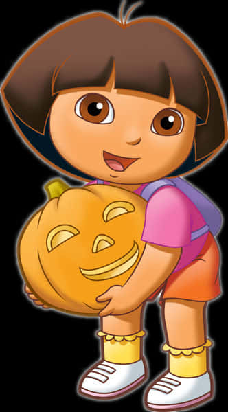 Cartoon Of A Girl Holding A Pumpkin